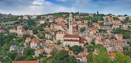 Historic stone village of Lozisca on Brac island, Dalmatia, Croatiaの写真素材