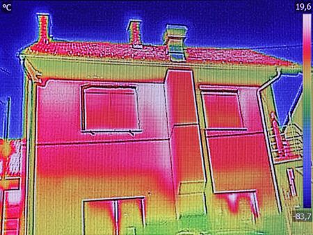 Thermal image Heat Loss at the family Houseの写真素材