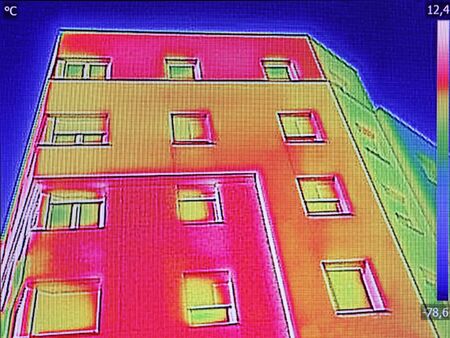 Thermal image Heat Loss at the Residential buildingの写真素材