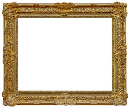 Rectangle Old gilded golden wooden frame isolated on white backgroundの写真素材
