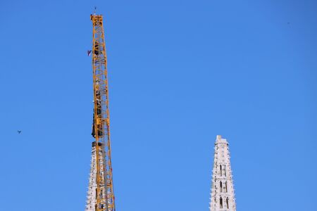 Removal part of the left tower of Zagreb Cathedral, damaged in the earthquake of March 22. 2020. The right tower itself collapsed.の写真素材