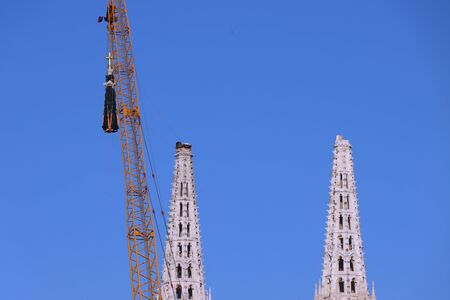 Removal part of the left tower of Zagreb Cathedral, damaged in the earthquake of March 22. 2020. The right tower itself collapsed.の写真素材