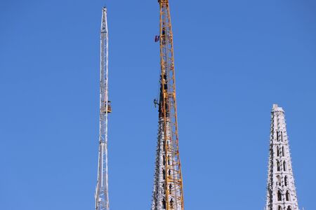 Removal part of the left tower of Zagreb Cathedral, damaged in the earthquake of March 22. 2020. The right tower itself collapsed.の写真素材