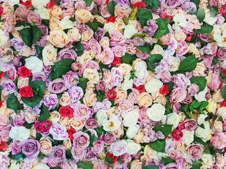 Colorful artificial roses as a seamless backgroundの写真素材