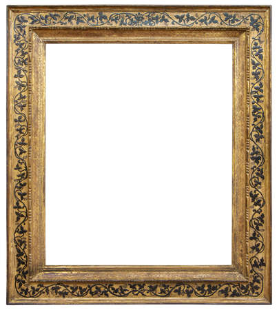 Old gilded wooden frame isolated on the white backgroundの写真素材