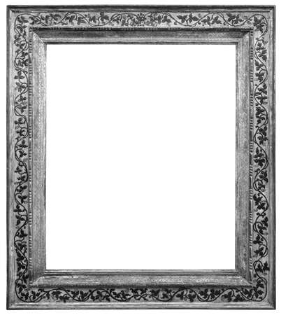 Old square silver wooden frame isolated on the white backgroundの写真素材