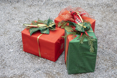 Christmas decorations with Christmas gift boxesの写真素材
