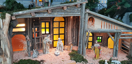 Traditional Christian Christmas nativity scene, Birth of Jesusの写真素材