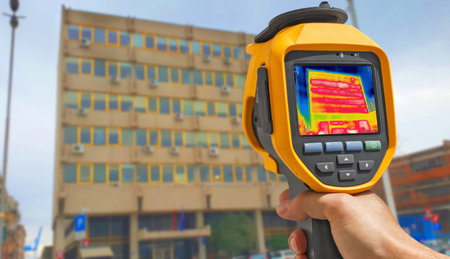 Recording Heat Loss Outside building Using Infrared Thermal Cameraの写真素材