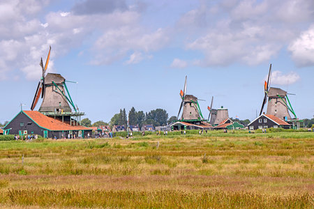 Old windmill in Zaan Schans countryside close to Amsterdamのeditorial素材