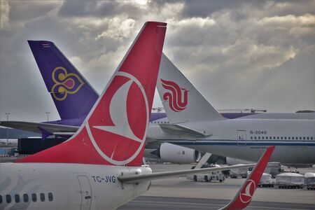 Tail logos of Turkish Airlines, Air China and Thai Airwaysのeditorial素材