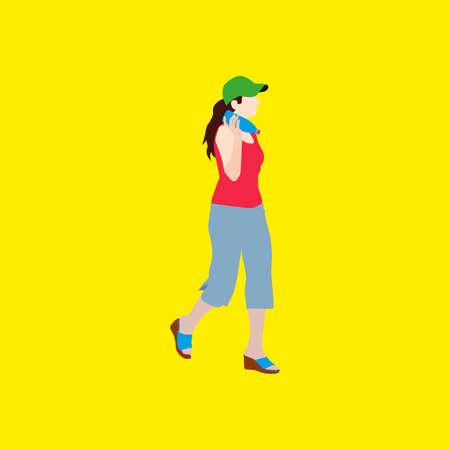 Girl in a cap and with a bottle of waterのイラスト素材