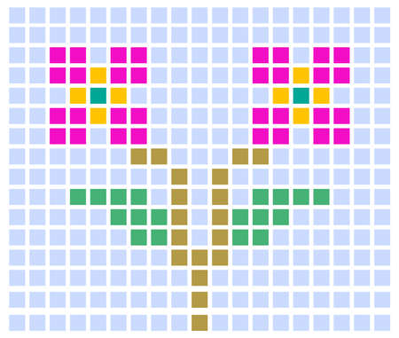 Background mosaic flowers on a blue background, tile, postcard, two flowersのイラスト素材