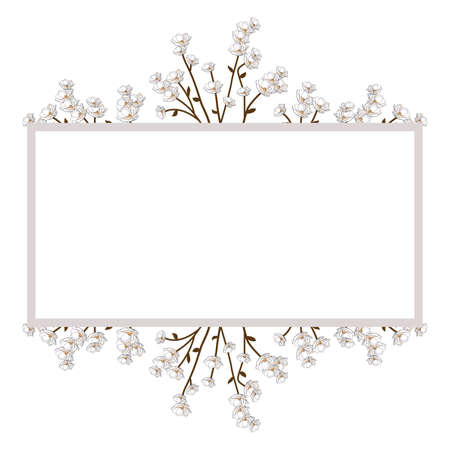 Spring rectangular frame decorated with flowers. Flowering branches.のイラスト素材