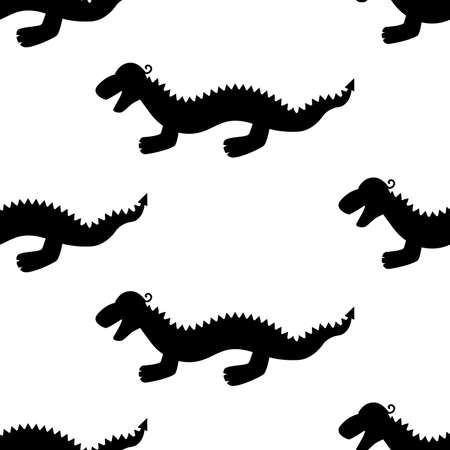 Seamless background with dragons. dragon silhouetteのイラスト素材