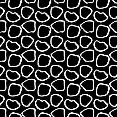 Seamless abstract black and white background, black spots, wavy ringsのイラスト素材