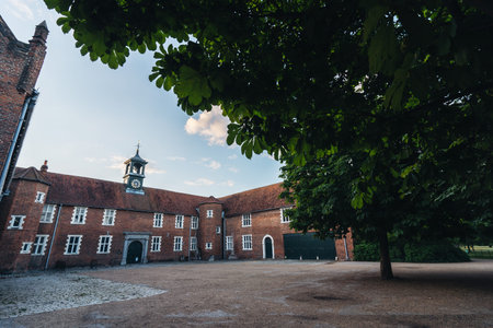 London / UK - 07/10/2020: Osterley Park House on summer evening with clear blue sky in Osterley,...