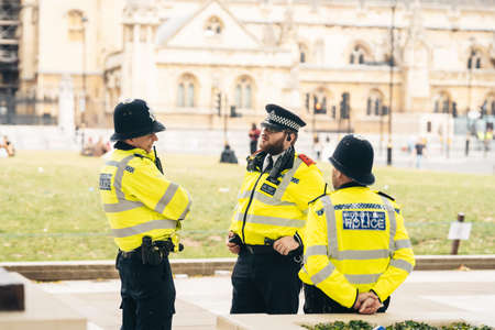 London / UK - 06/27/2020: Metropolitan Police Officers at Parliament Square waiting for Black Lives Matters protestersのeditorial素材