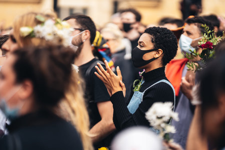 London / UK - 06/27/2020: LGBTQ protesters in medical masks At Black Lives Matter Protest