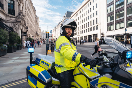 London / UK -  2020.07.18: Metropolitan Police Officers on motorbikes waiting for Black Lives...