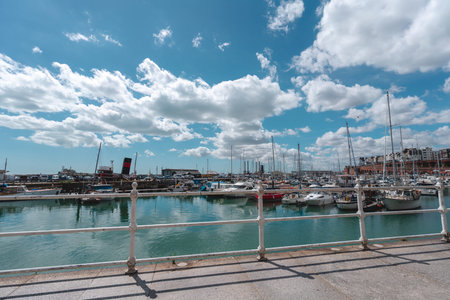 Ramsgate, Kent / UK -  2020.08.01: Royal Marina views with people on hot summer day during...