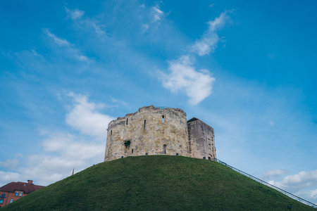 York, North Yorkshire | UK -  2020.09.11: Clifford's Tower, the 13th-century castle keep, built on a grass mound, formerly used as a prison and royal mint.のeditorial素材