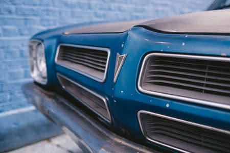 Brentfod, West London | UK -  2021.03.14: 1971 Pontiac Ventura II 2-door in blue color parked on the sideway of Brentford Projectのeditorial素材