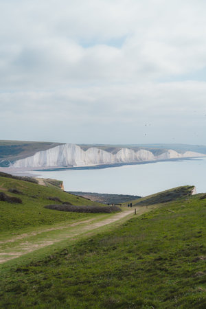 Seaford, East Sussex | UK -  2021.04.04: Seaford Head Nature Reserve View on cloudy morning from the...