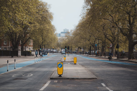 Westminster, London | UK -  2021.05.02: Empty Millbank Embankment road on cloudy Sunday