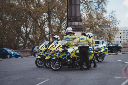 Westminster, London | UK -  2021.05.01: Police officers wearing masks  at Kill the Bill protest.