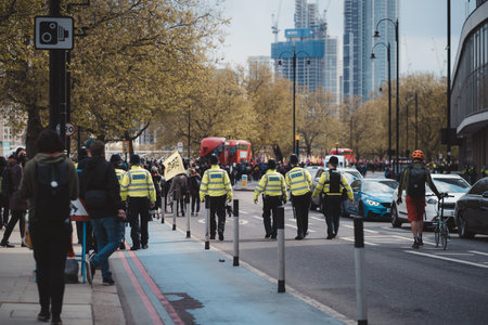 Westminster, London | UK -  2021.05.01: Police officers wearing masks  at "Kill the Bill" protest.のeditorial素材