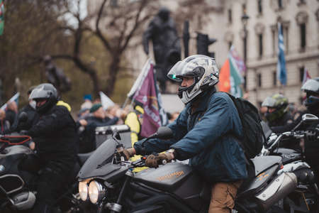 Westminster, London | UK - 2021.05.08: Rally of bikers from Rolling Thunder UK at Parliament Square  march in support of veteransのeditorial素材