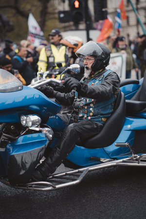 Westminster, London | UK - 2021.05.08: Rally of bikers from Rolling Thunder UK at Parliament Square ...