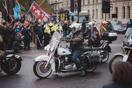 Westminster, London | UK - 2021.05.08: Rally of bikers from Rolling Thunder UK at Parliament Square  march in support of veteransのeditorial素材