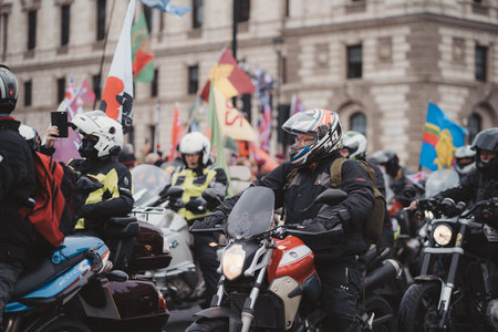 Westminster, London | UK - 2021.05.08: Rally of bikers from Rolling Thunder UK at Parliament Square  march in support of veteransのeditorial素材