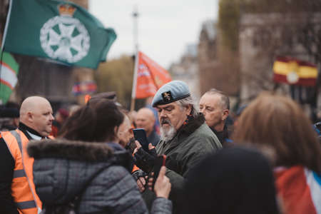 Westminster, London | UK -  2021.05.08: Hundreds of veterans at London march to support veterans.のeditorial素材
