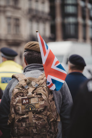 Westminster, London | UK - 2021.05.08: Hundreds of people with flags in a London march to support...