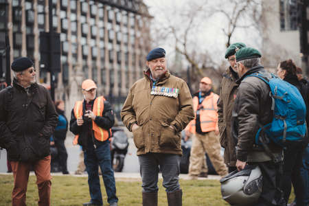 Westminster, London | UK -  2021.05.08: Hundreds of veterans at London march to support veterans.のeditorial素材