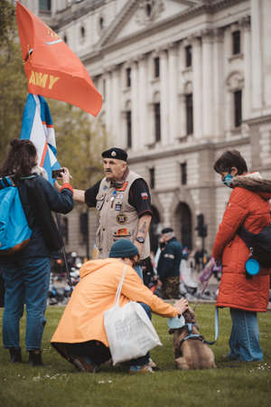 Westminster, London | UK -  2021.05.08: Hundreds of veterans at London march to support veterans.のeditorial素材