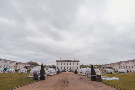 Greenwich, London | UK -  2021.05.08: luxurious dining dome set against the spectacular Queenâs House in Greenwichのeditorial素材