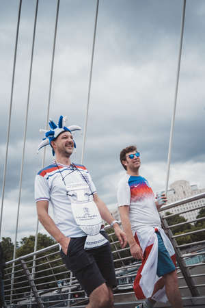 London | UK - 2021.07.12: English people fans gathering at Trafalgar Square to watch the Final Euro 2020 Football gameのeditorial素材