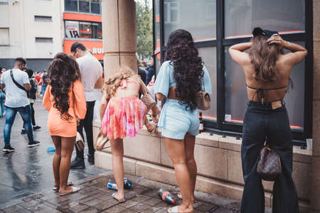 London | UK - 2021.07.12: English young girls at Leicester Square to watch the Final Euro 2020 Football gameのeditorial素材