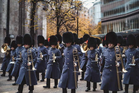 London, UK - 2021.11.13: Band of the Grenadier Guards and The Coldstream Guards at the Lord Mayors of London show paradeのeditorial素材