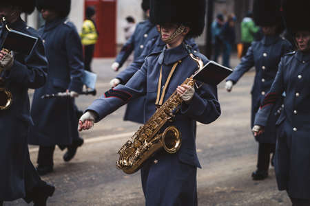 London, UK - 2021.11.13: Band of the Grenadier Guards and The Coldstream Guards at the Lord Mayors of London show paradeのeditorial素材