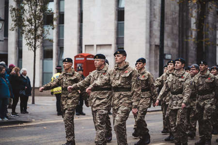 London, UK - 2021.11.13: London, UK - 2021.11.13: 256 Field Hospital Army reserv unit at Lord Mayor of London Show paradeのeditorial素材