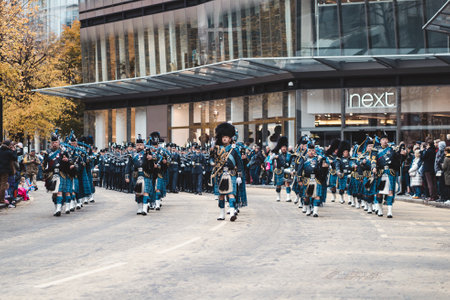 London, UK - 2021.11.13: Royal Air Force Pipes and Drums at Lord Mayor of London Show paradeのeditorial素材
