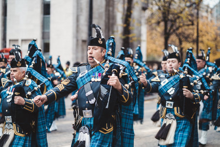 London, UK - 2021.11.13: Royal Air Force Pipes and Drums at Lord Mayor of London Show paradeのeditorial素材
