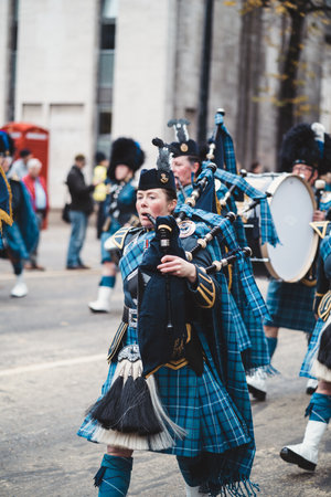 London, UK - 2021.11.13: Royal Air Force Pipes and Drums at Lord Mayor of London Show paradeのeditorial素材