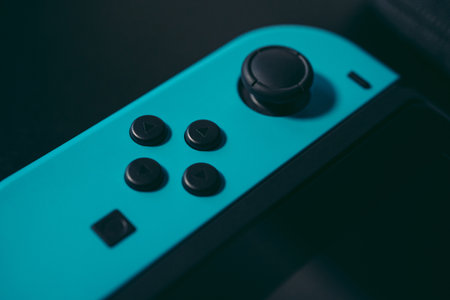 London, UK - 2021.11.27: Product close-up shot of nintendo switch gaming consoleのeditorial素材