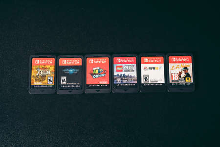 London, UK - 2021.11.27: Product close-up shot of Nintendo Switch Game Cardのeditorial素材
